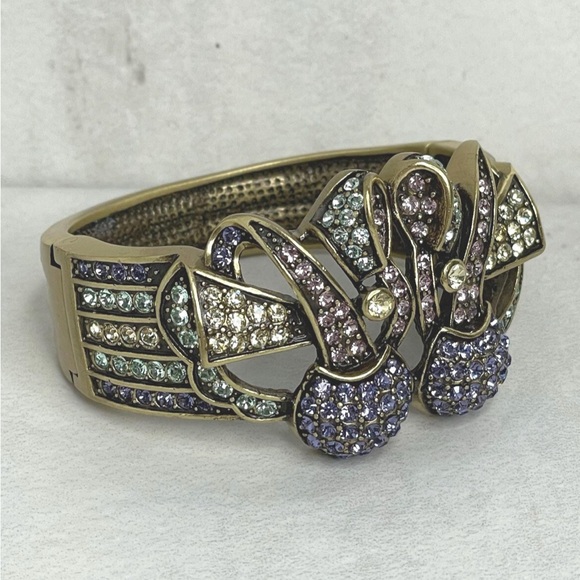 Heidi Daus Pastel Crystal Cuff Bracelet Art Deci Ribbon/Bow Motif - Picture 3 of 8